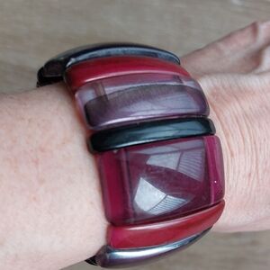 Chunky Wide Acrylic Stretch Bracelet Purple Red